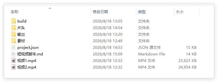 一条视频的项目目录，含原始录屏、project.json、脚本与输出