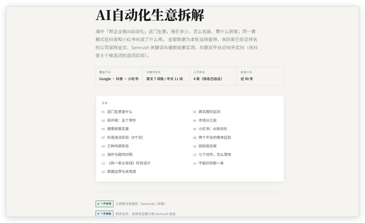 AI 自动化生意拆解的网页分析报告